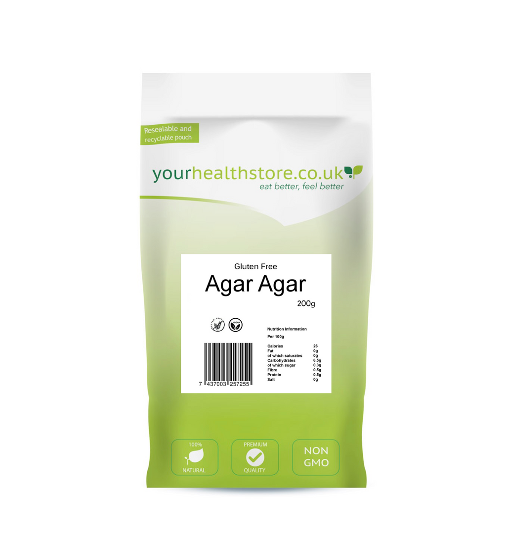 yourhealthstore® Premium Gluten Free Agar Agar Powder 200g, Vegan Gelatine, European, Non GMO (Recyclable Pouch)
