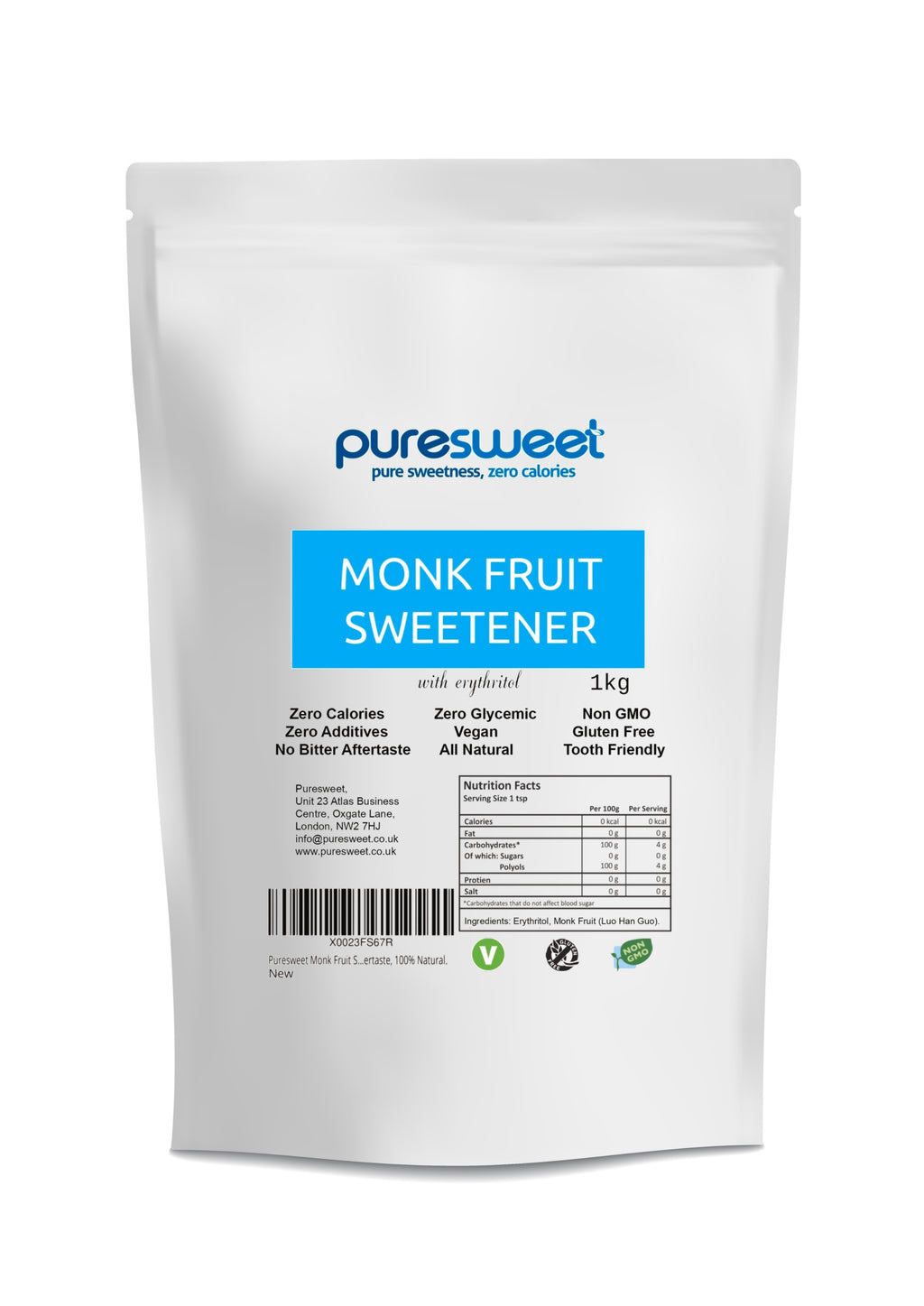 Puresweet Monk Fruit Sweetener Zero Calories 1kg