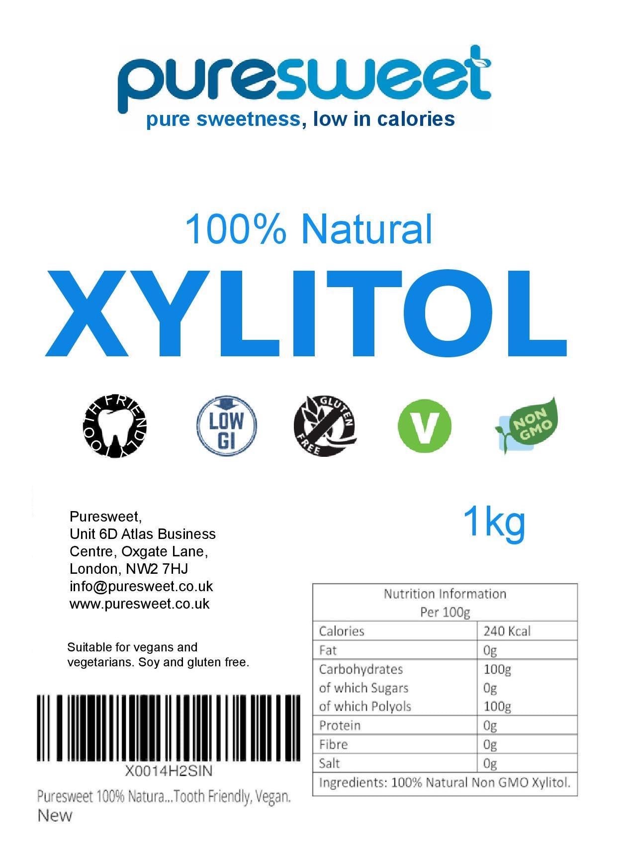 Puresweet 100% Natural Xylitol 1kg, Tooth Friendly, Diabetic Friendly, Vegan, Non GMO.
