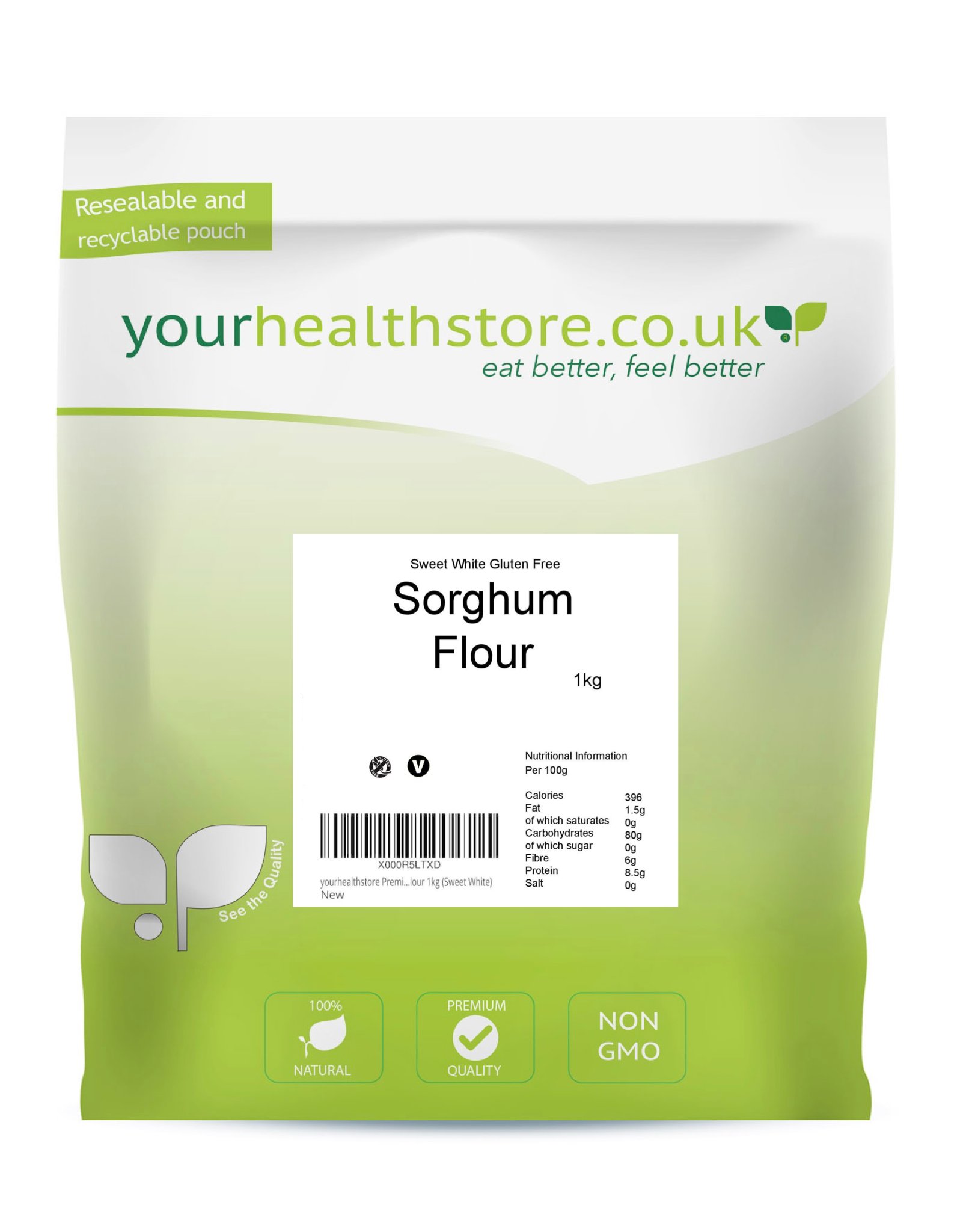 yourhealthstore Premium Whole Grain Gluten Free Sorghum Flour 1kg (sweet white)