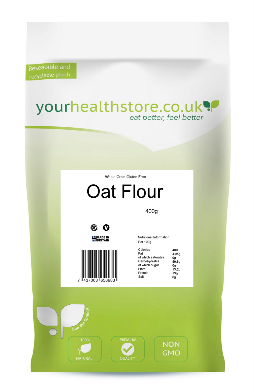 yourhealthstore Premium Whole Grain Gluten Free Oat Flour 400g