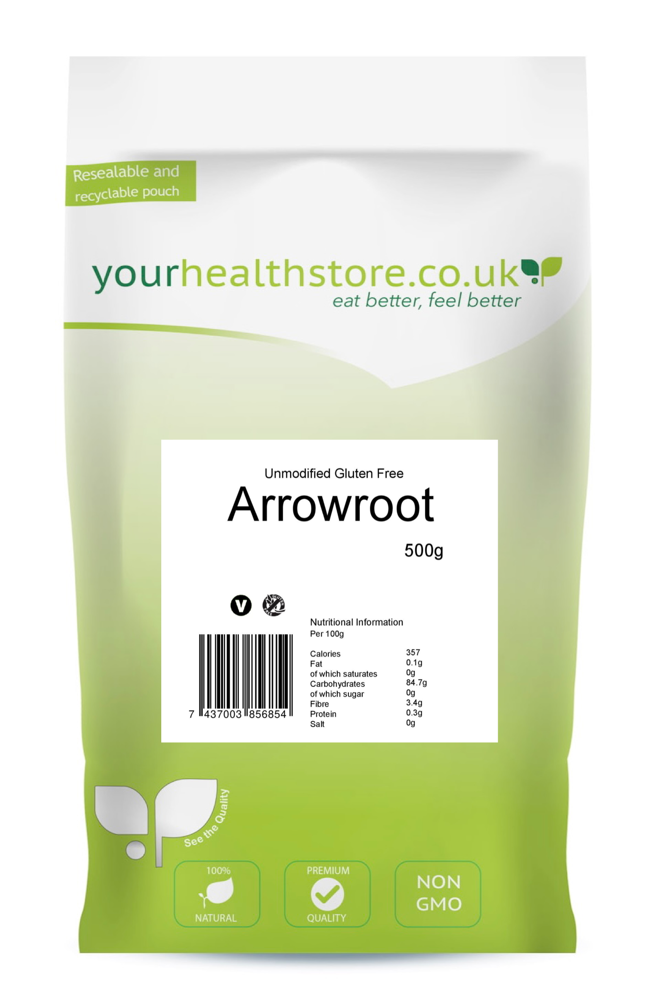 yourhealthstore Premium Unmodified Gluten Free Arrowroot Powder 500g