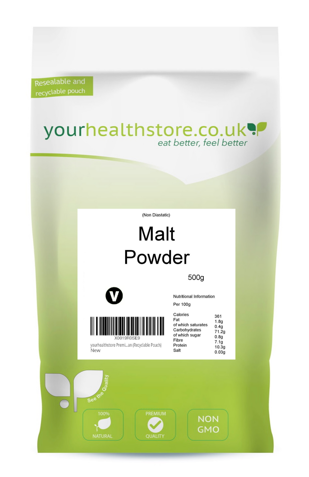 yourhealthstore Premium Malt Powder (non diastatic) 500g, Malt Flour to add Flavour and Sweetness to Baking