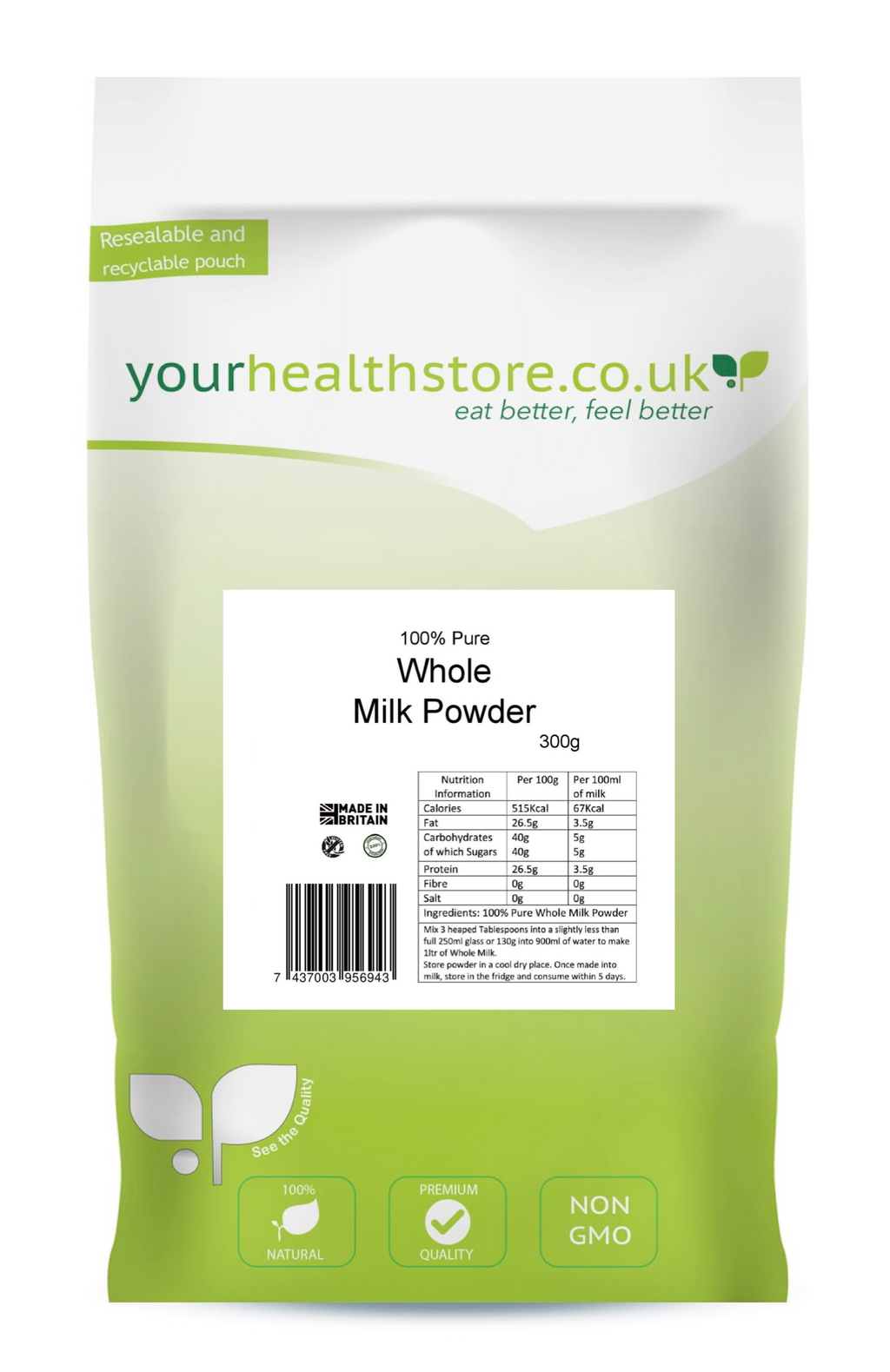 yourhealthstore 100% Pure Whole Milk Powder 300g