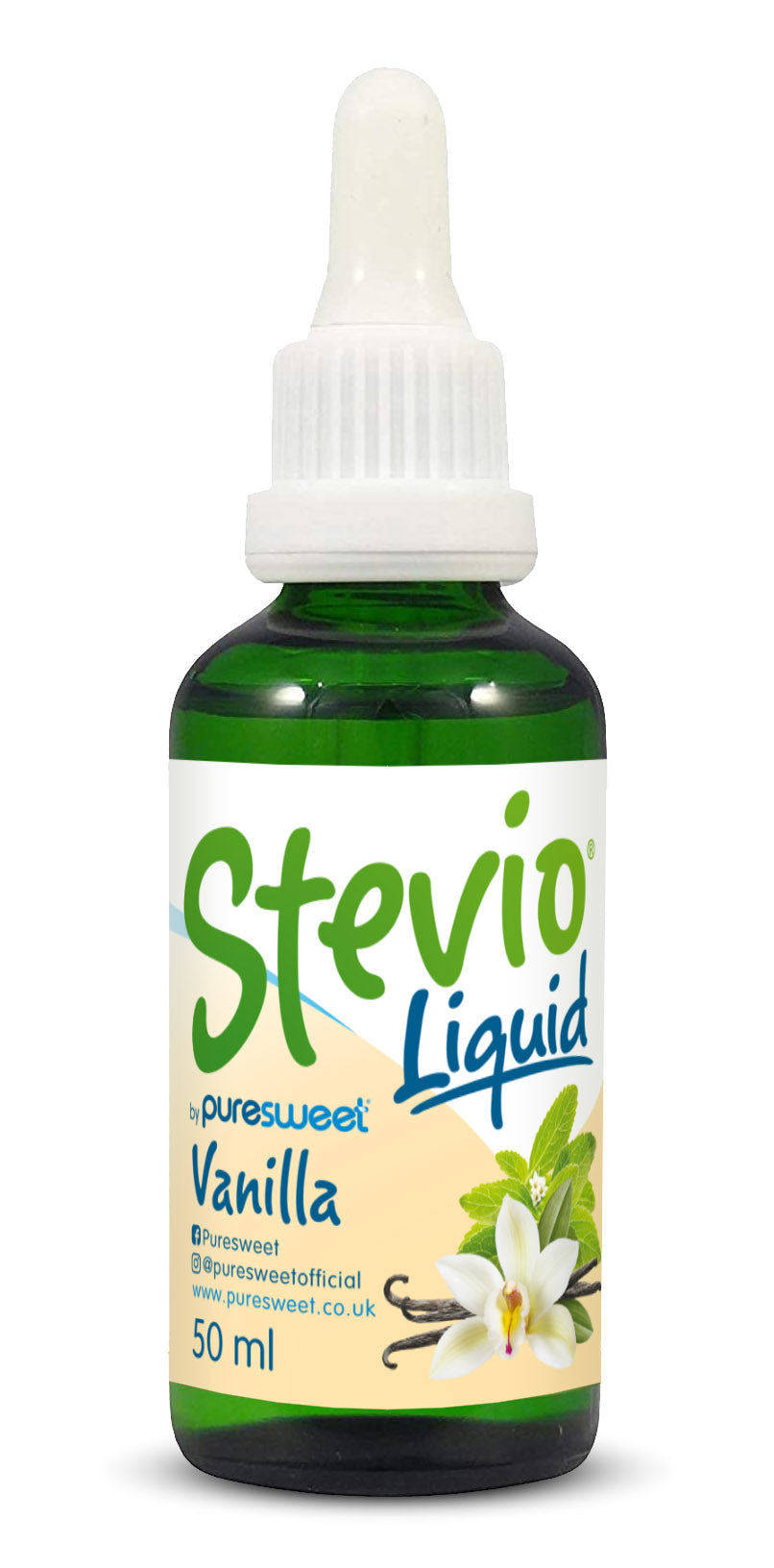 Stevio® Stevia Liquid Drops 50ml, Vanilla Flavour, 100% Natural, Zero Calories, Glass Bottle.
